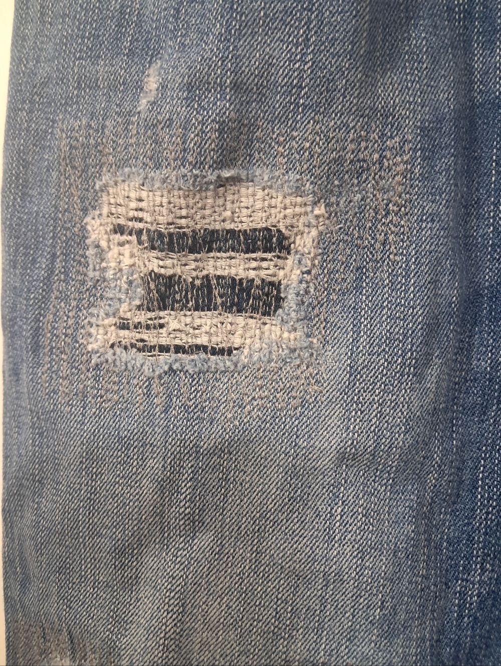 American Eagle Outfitters Distressed Patched Light Blue Mens Slim Straight Jeans - Picture 3 of 11